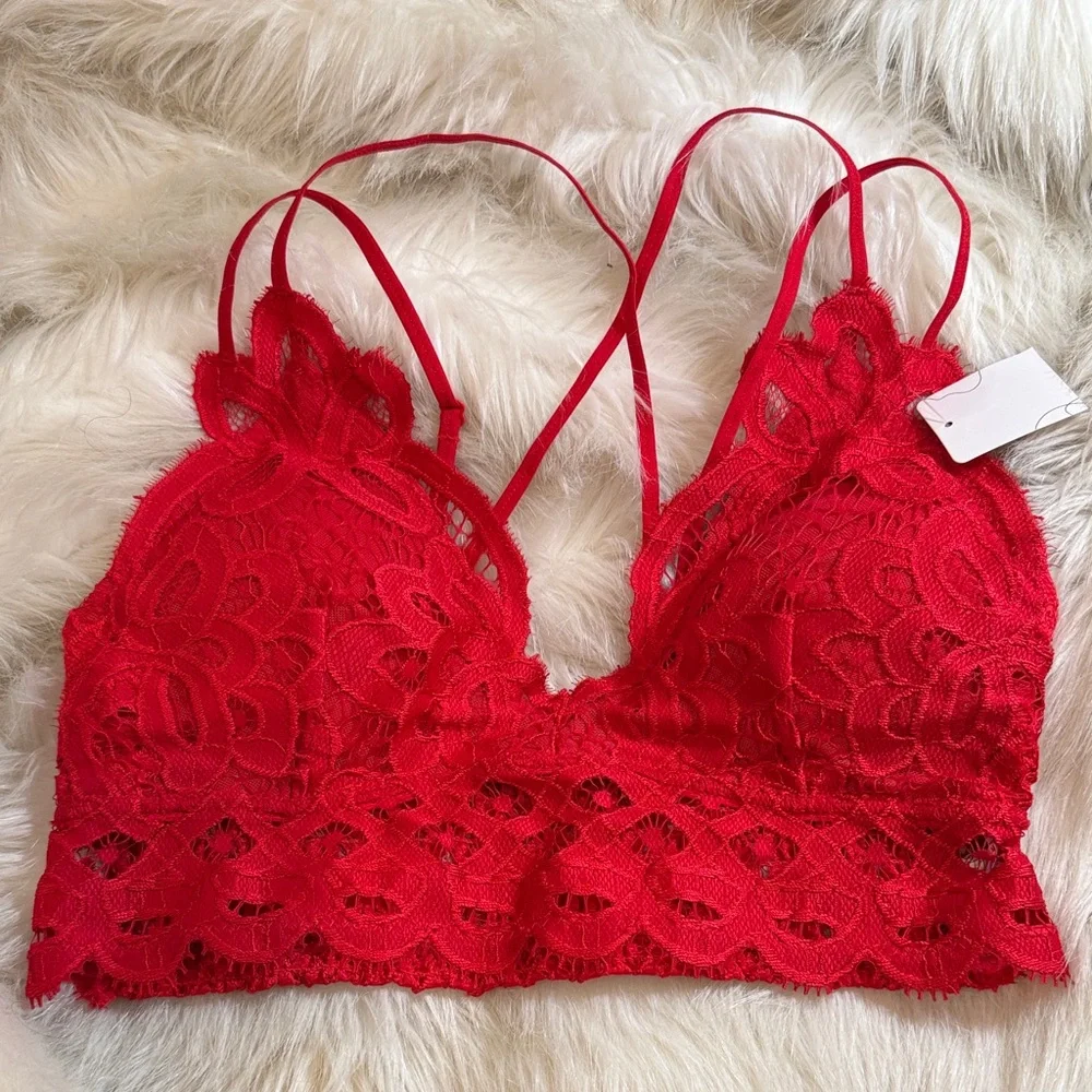 NWT Anemone bralette Burgundy Red  Lace Strappy adj. strap removable pad S M XXL